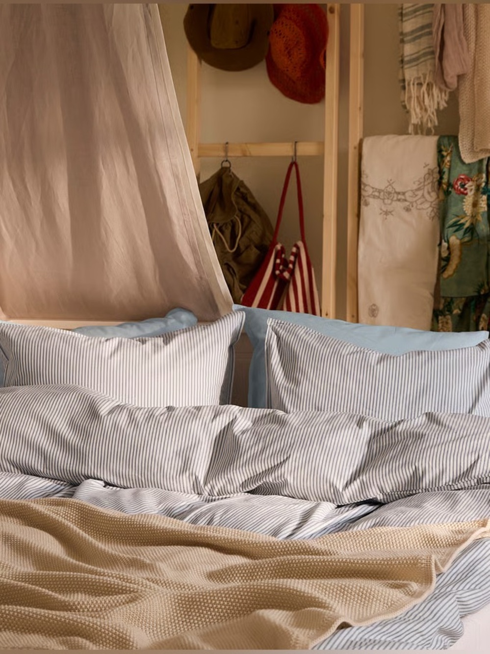 Blue and White Striped Cotton Duvet Cover Set
